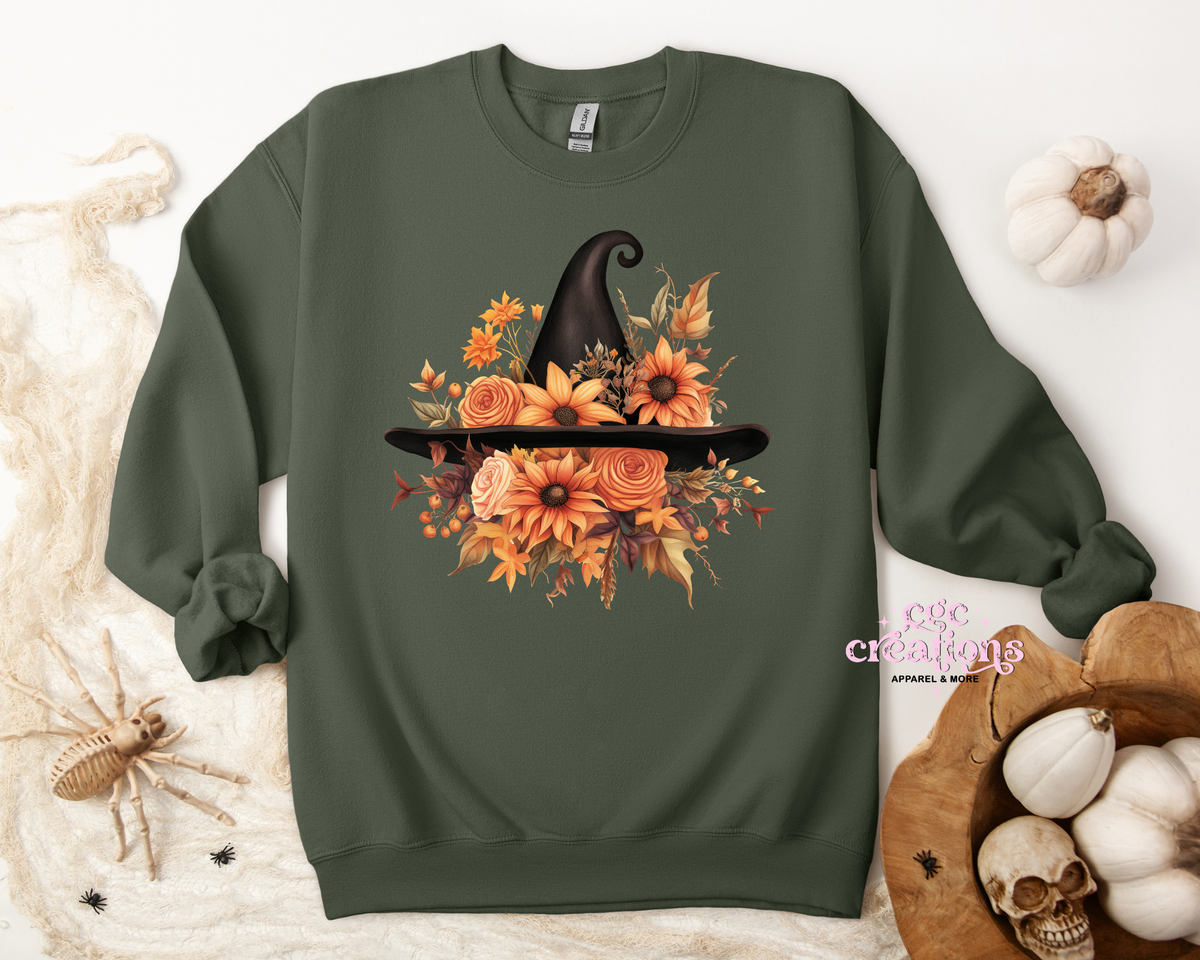 Floral Witch Hat Apparel(t-shirt or crewneck sweatshirt or hoodie)