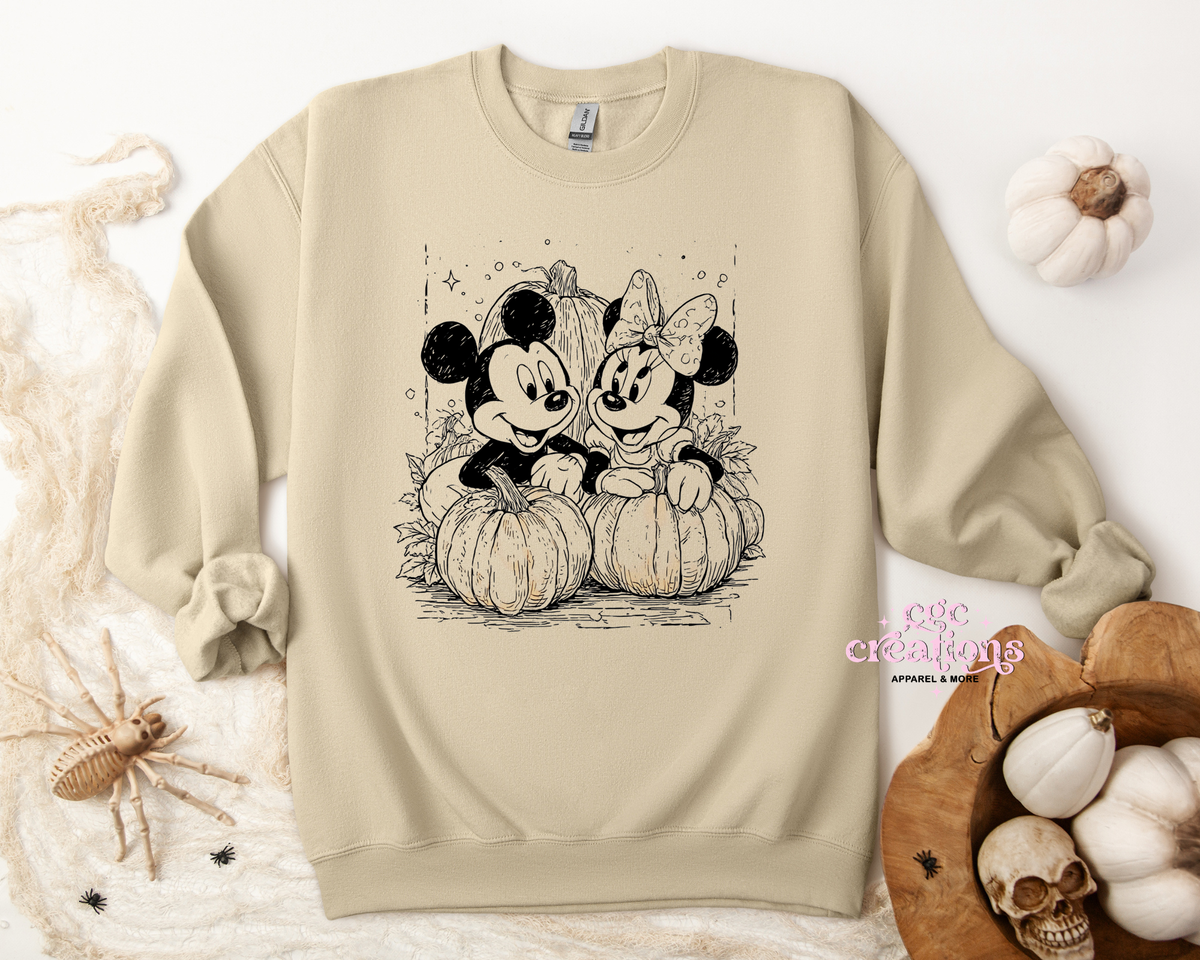 Classic Cartoon Couple Pumpkin Patch Apparel(t-shirt or crewneck sweatshirt or hoodie)