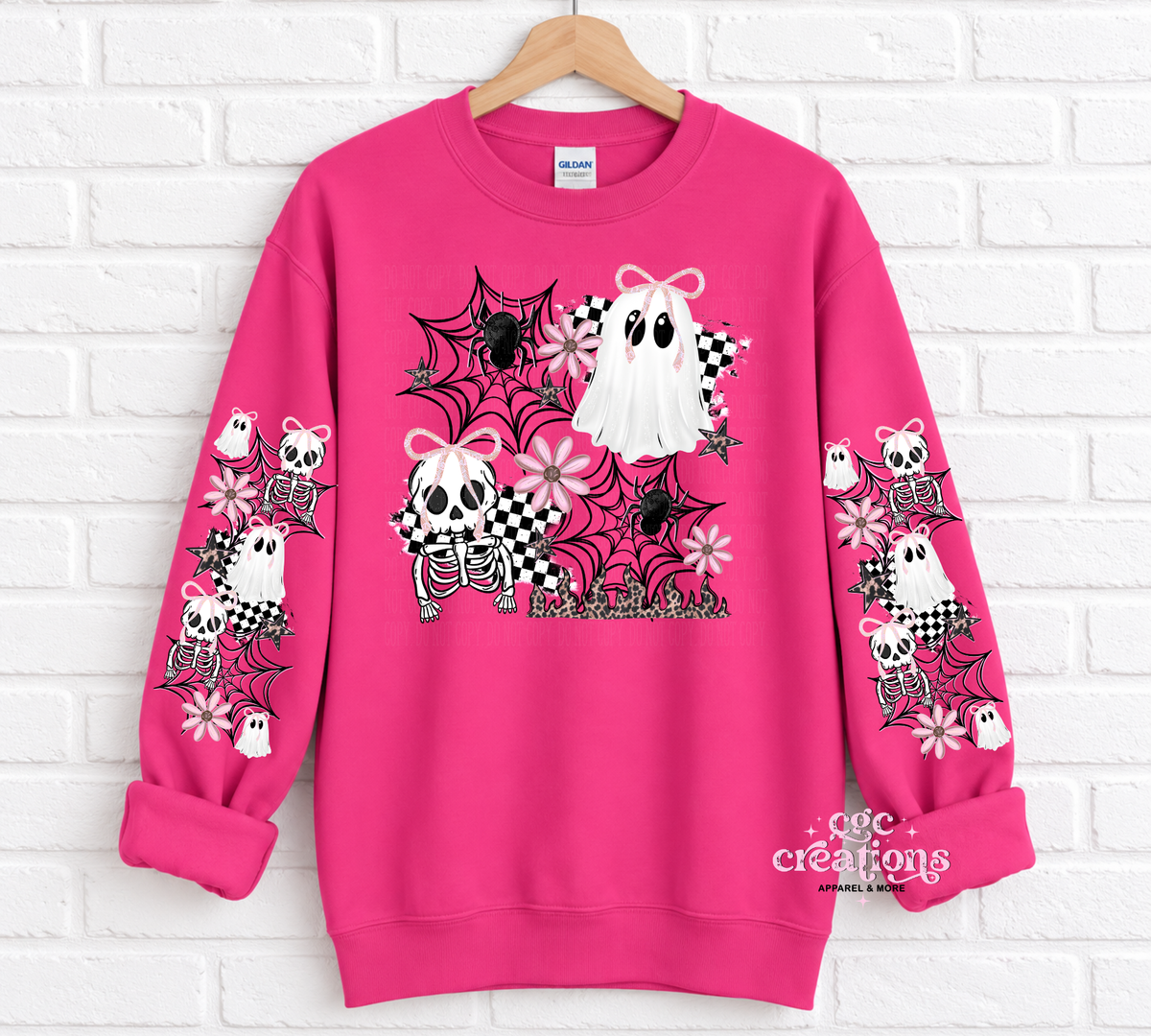 Pink Spooky Bows & Ghosts Halloween With Sleeves For Crewneck Sweatshirt And Hoodie ONLY Apparel(t-shirt or crewneck sweatshirt or hoodie)