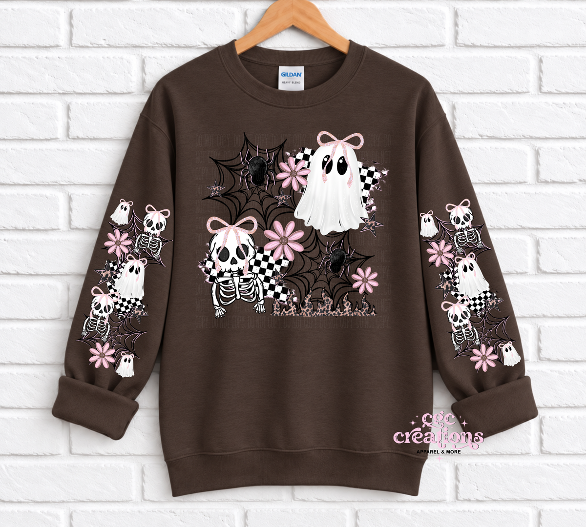 Pink Spooky Bows & Ghosts Halloween With Sleeves For Crewneck Sweatshirt And Hoodie ONLY Apparel(t-shirt or crewneck sweatshirt or hoodie)