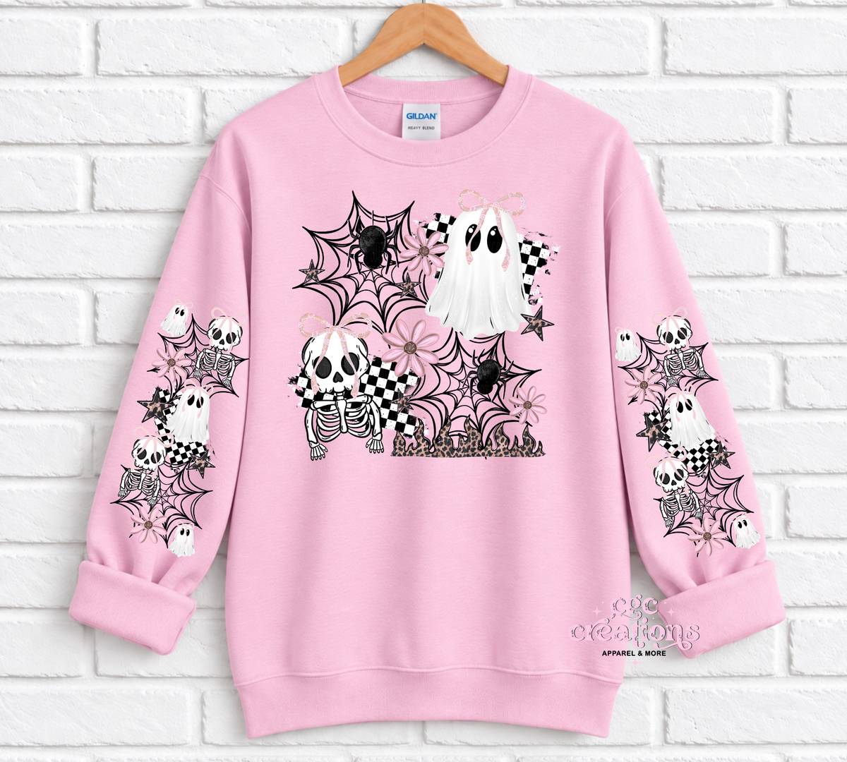 Pink Spooky Bows & Ghosts Halloween With Sleeves For Crewneck Sweatshirt And Hoodie ONLY Apparel(t-shirt or crewneck sweatshirt or hoodie)