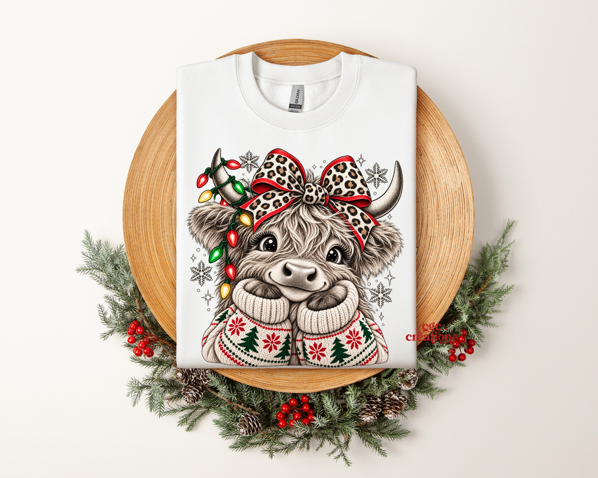 Cute Christmas Highland Cow Apparel(t-shirt or crewneck sweatshirt or hoodie)