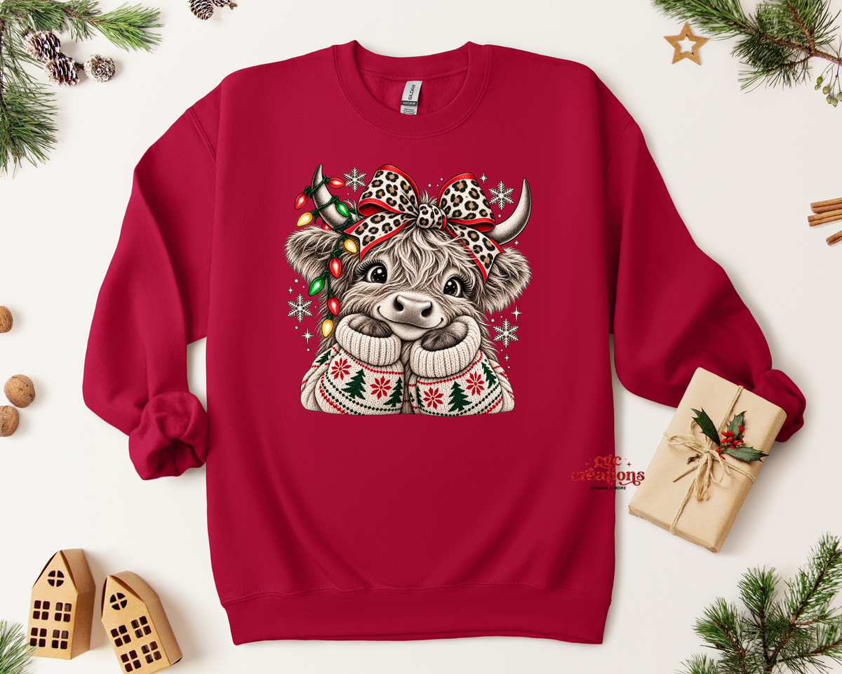Cute Christmas Highland Cow Apparel(t-shirt or crewneck sweatshirt or hoodie)