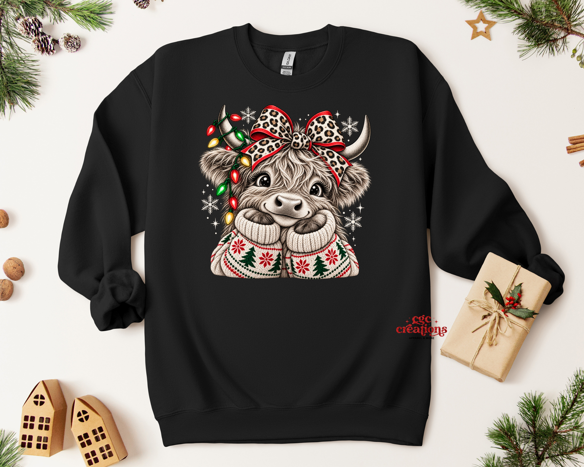Cute Christmas Highland Cow Apparel(t-shirt or crewneck sweatshirt or hoodie)