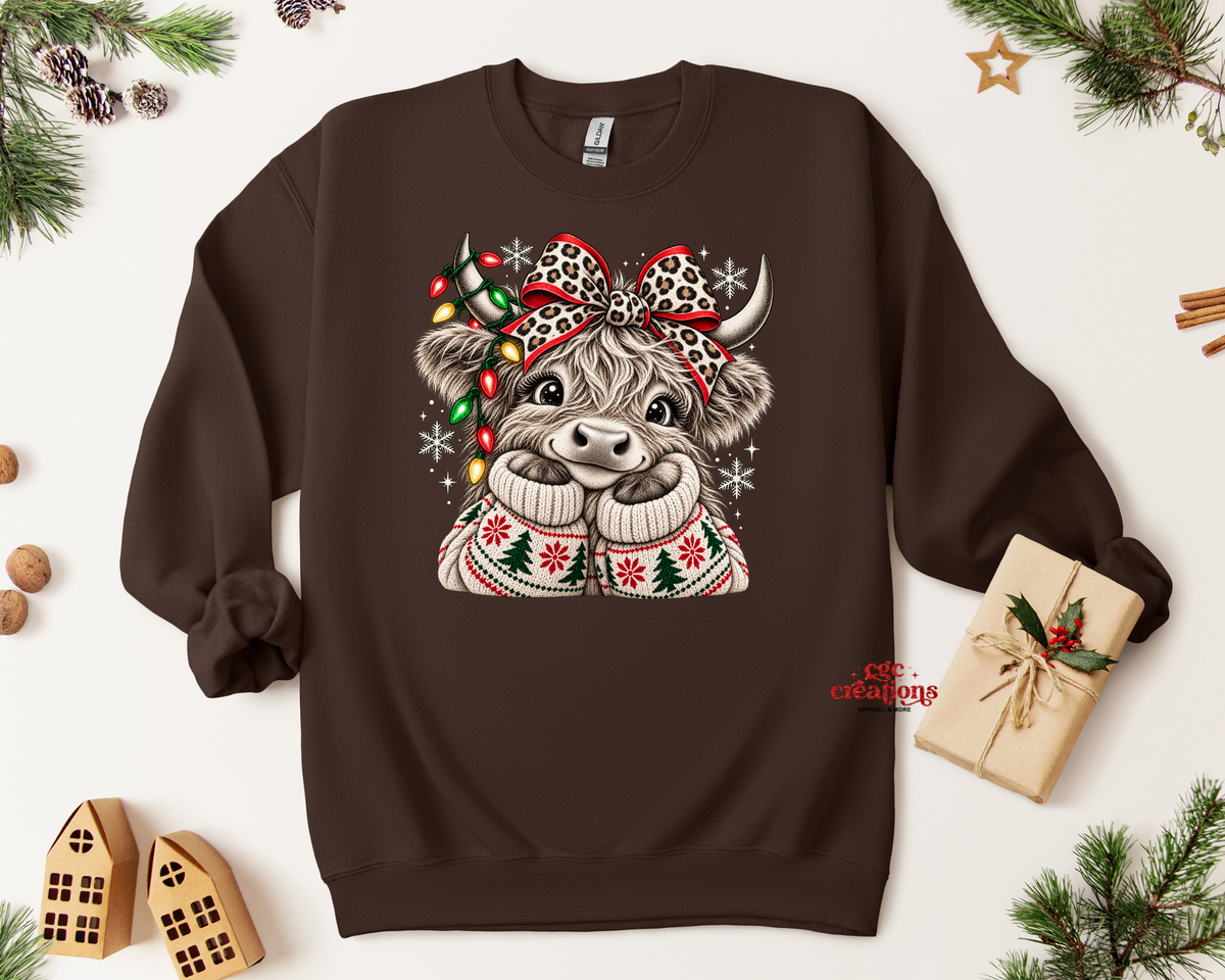 Cute Christmas Highland Cow Apparel(t-shirt or crewneck sweatshirt or hoodie)