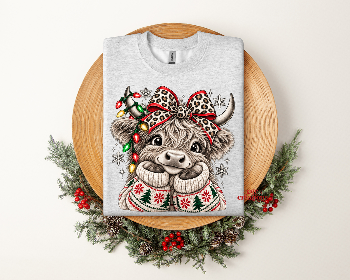 Cute Christmas Highland Cow Apparel(t-shirt or crewneck sweatshirt or hoodie)