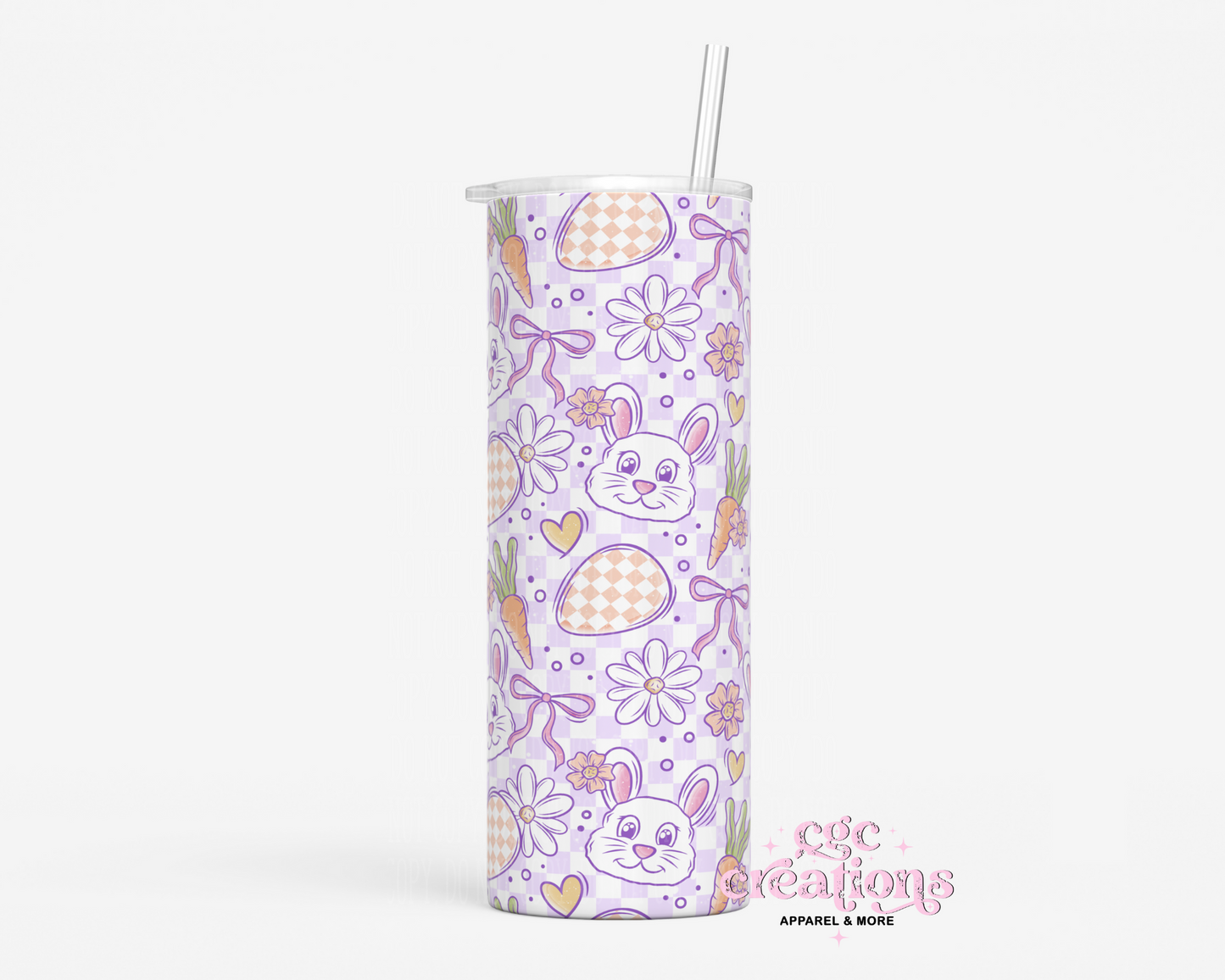 Cute Retro Purple Bows and Bunnies Easter 20oz Insulated Tumbler