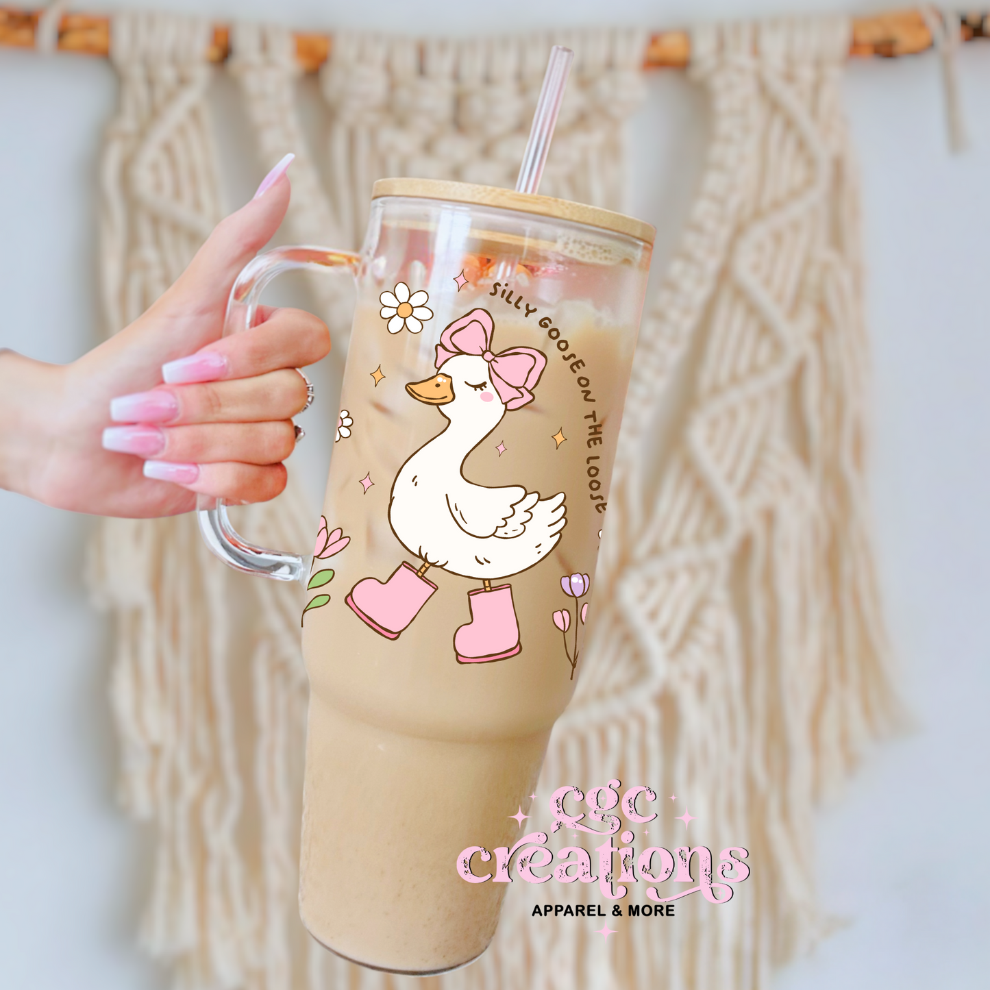 Silly Goose On The Loose 40oz Glass Cup With Bamboo Lid