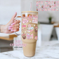 Books And Iced Coffee Girly 40oz Glass Cup With Bamboo Lid