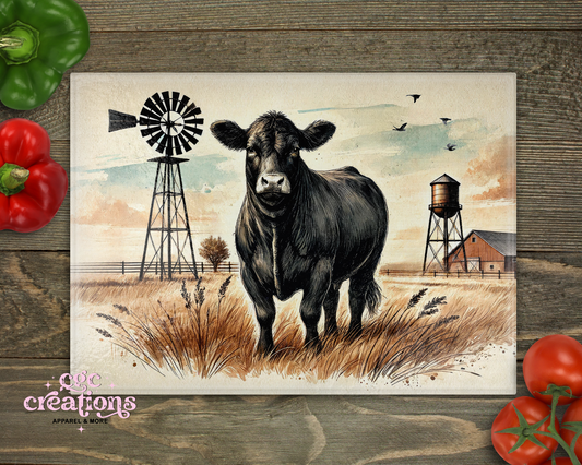 Cow Farm Glass Cutting Board