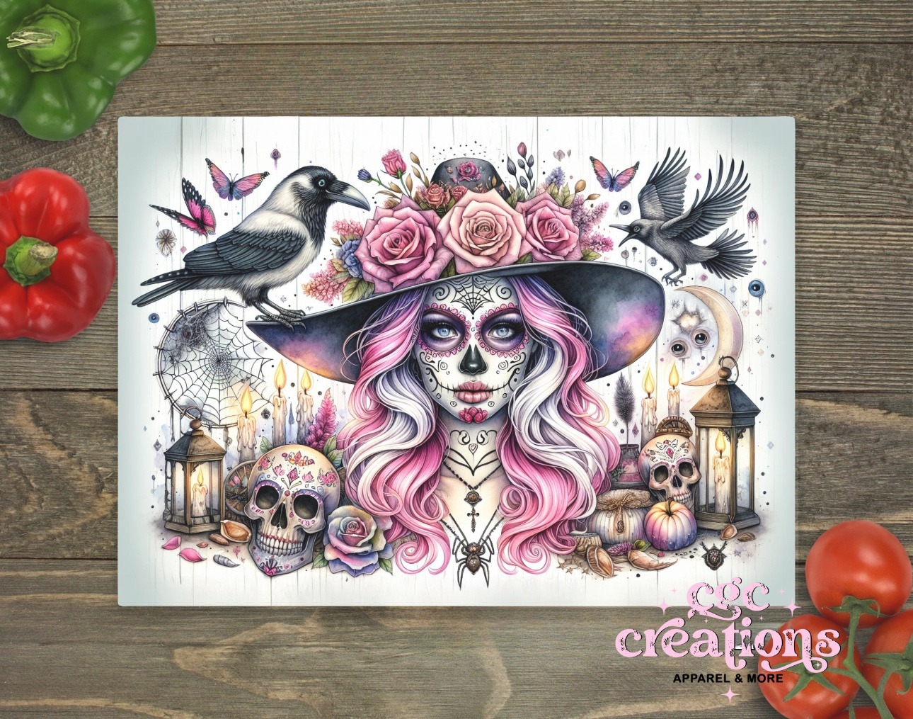 Day of the Dead Women Glass Cutting Board