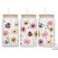 Wildflower Lady Bug 16oz Glass Cup With Lid