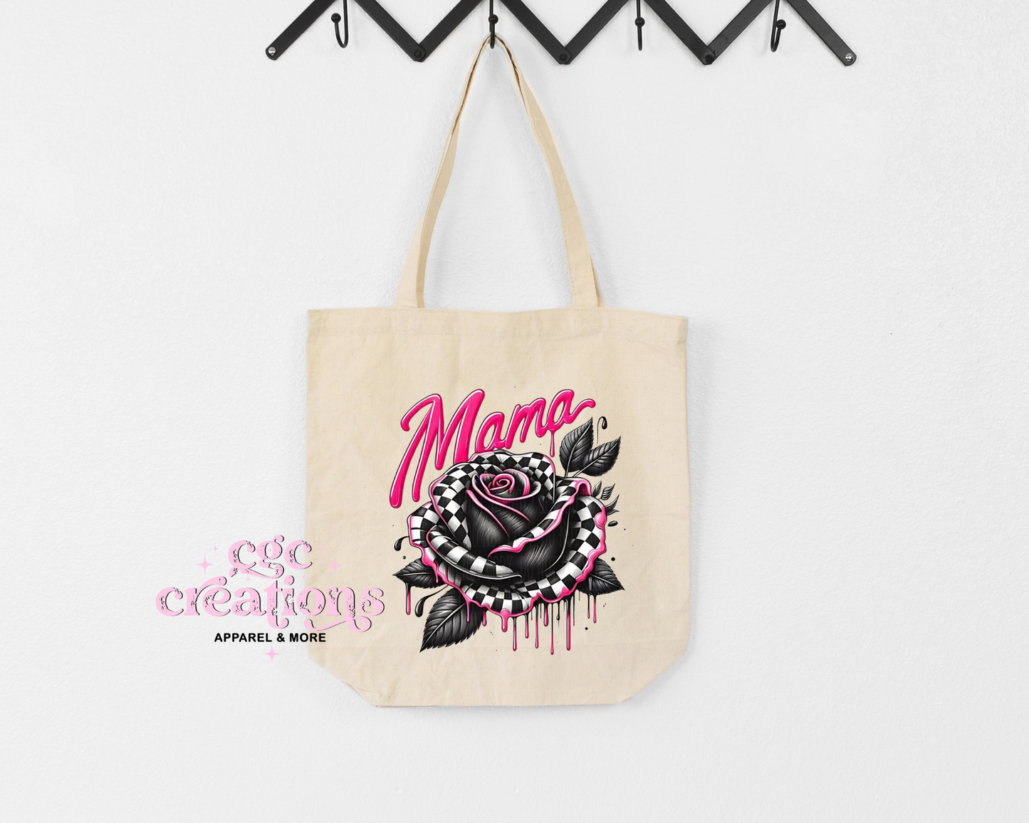 Mama Checkered Rose Canvas Tote Bag