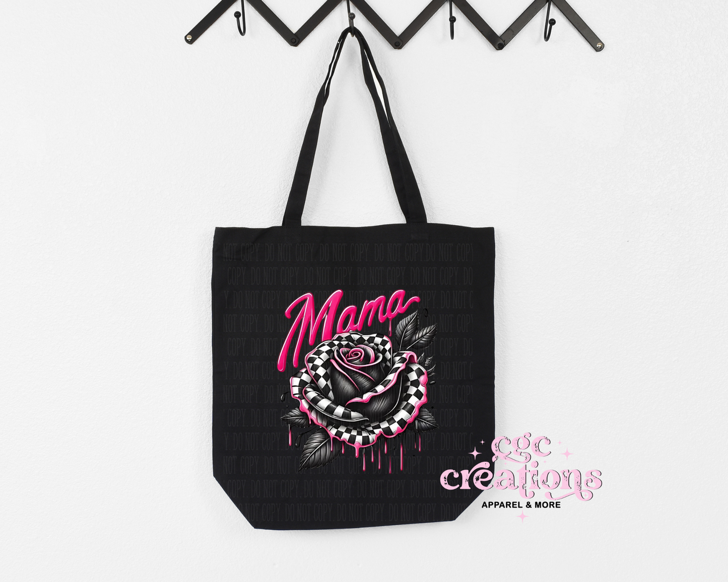 Mama Checkered Rose Canvas Tote Bag