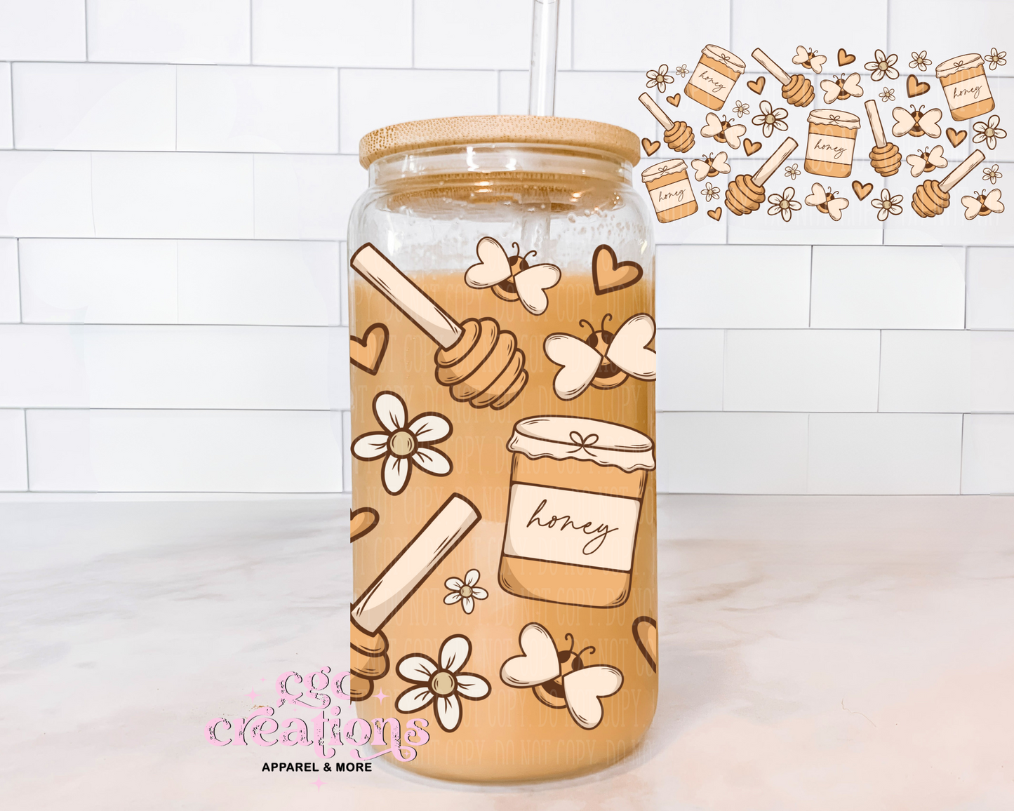Boho Honey 16oz Glass Cup With Lid