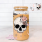 Floral Skellie #2 16oz Glass Cup With Lid