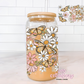 Butterflies And Daisies 16oz Glass Cup With Lid