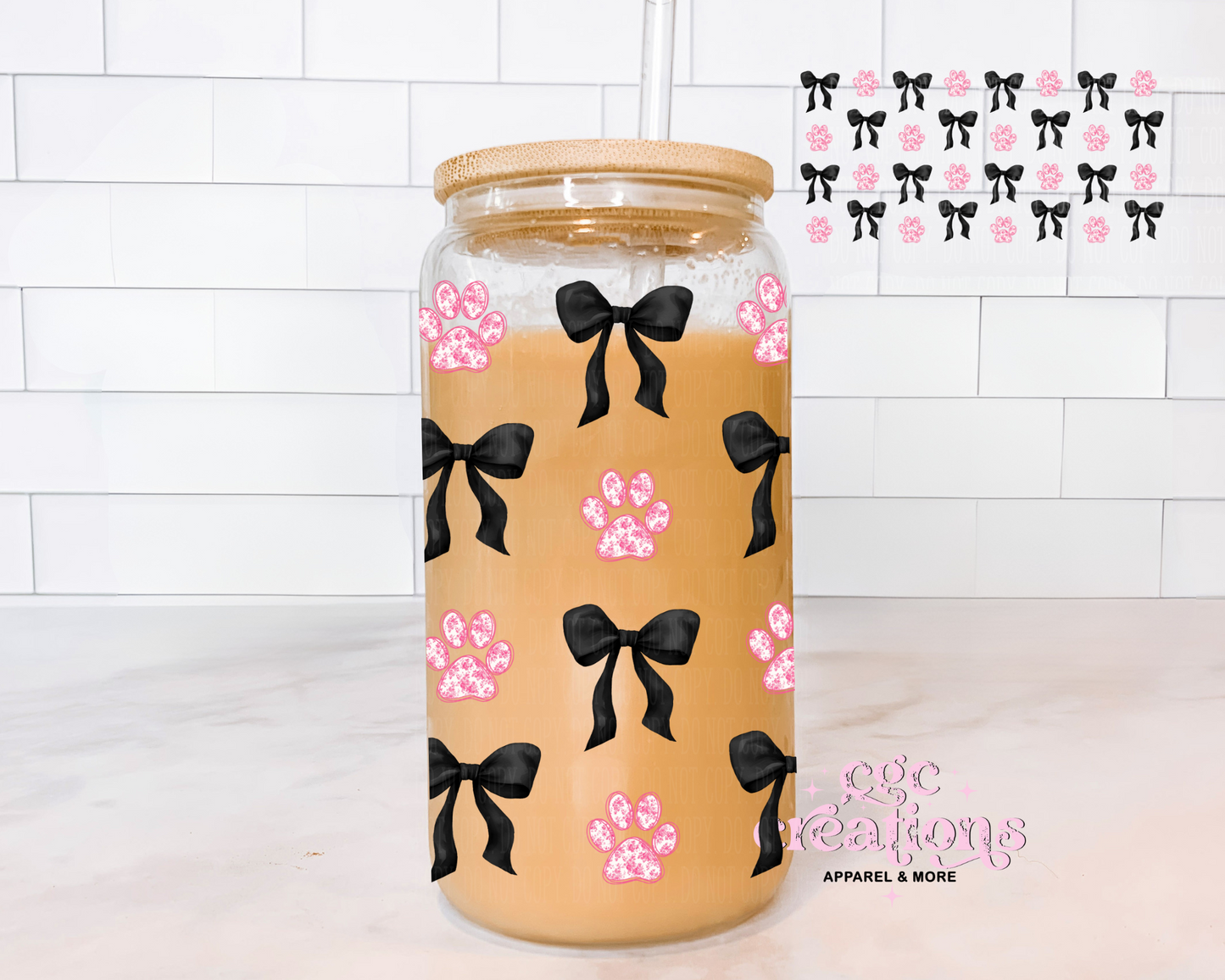 Dog Floral Toile Coquette 16oz Glass Cup With Lid