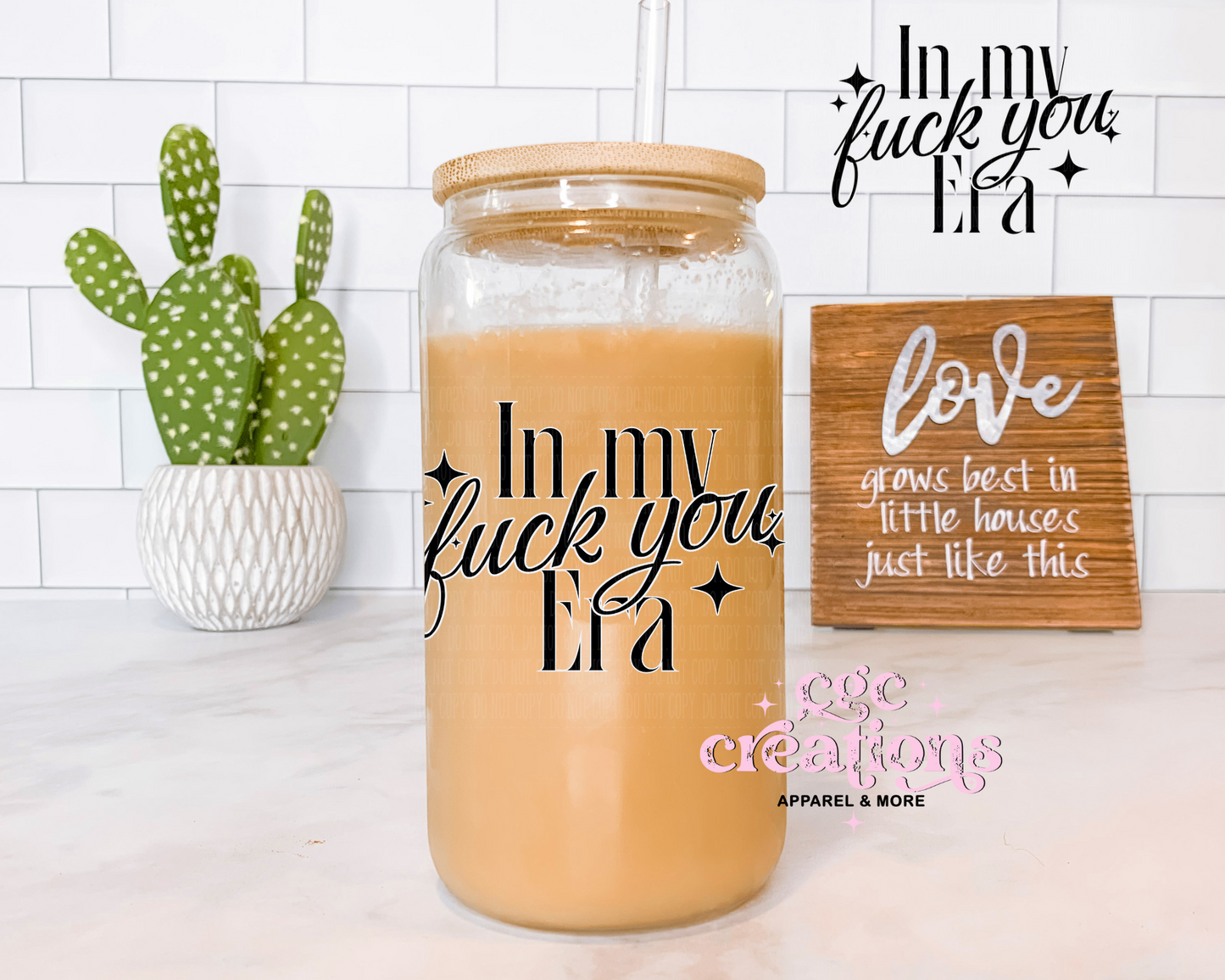 In my Fuck You Era 16oz Glass Cup With Lid