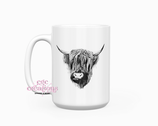 Highland Cow Sketch 15oz Ceramic Coffee Mug