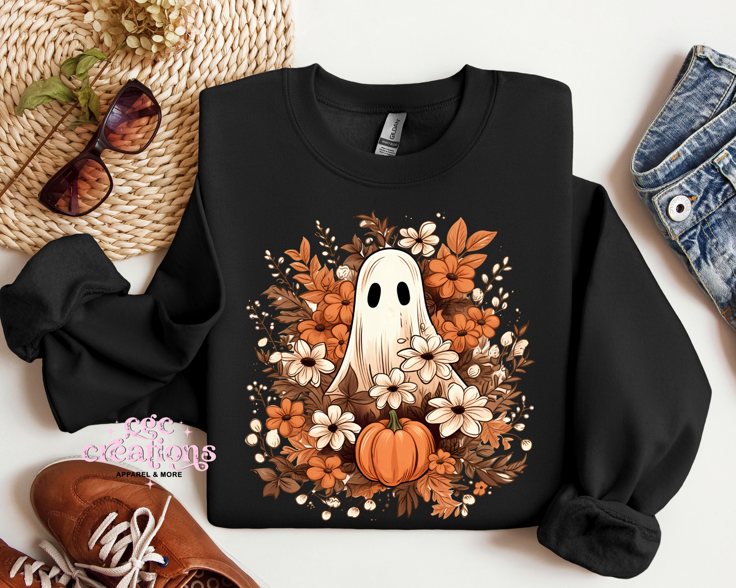 Floral Fall Ghost Crewneck Sweatshirt