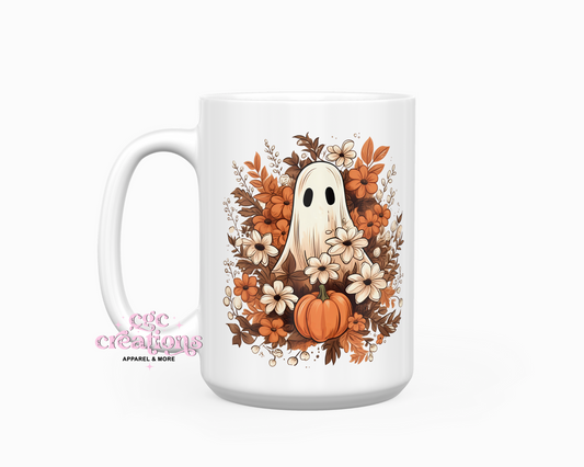 Floral Fall Ghost 15oz Ceramic Coffee Mug