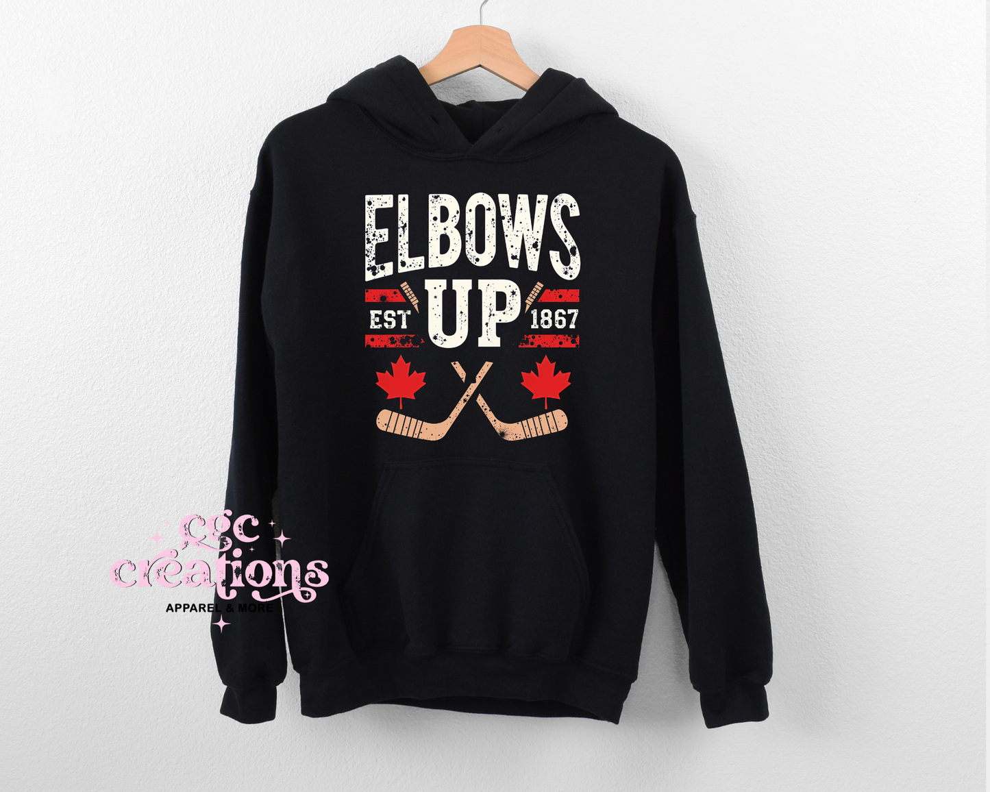 Elbows Up - Hockey Stick Version (DISTRESSED FONT) Hoodie