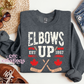 Elbows Up - Hockey Stick Version (DISTRESSED FONT) Crewneck Sweatshirt