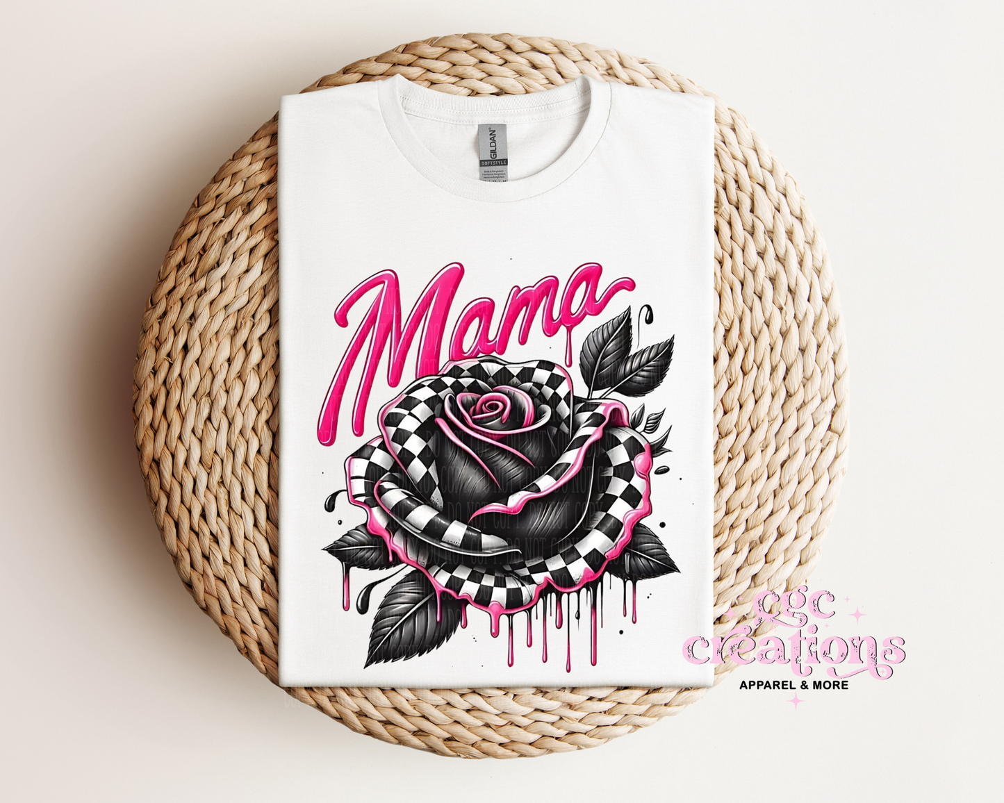 Mama Checkered Rose T-Shirt