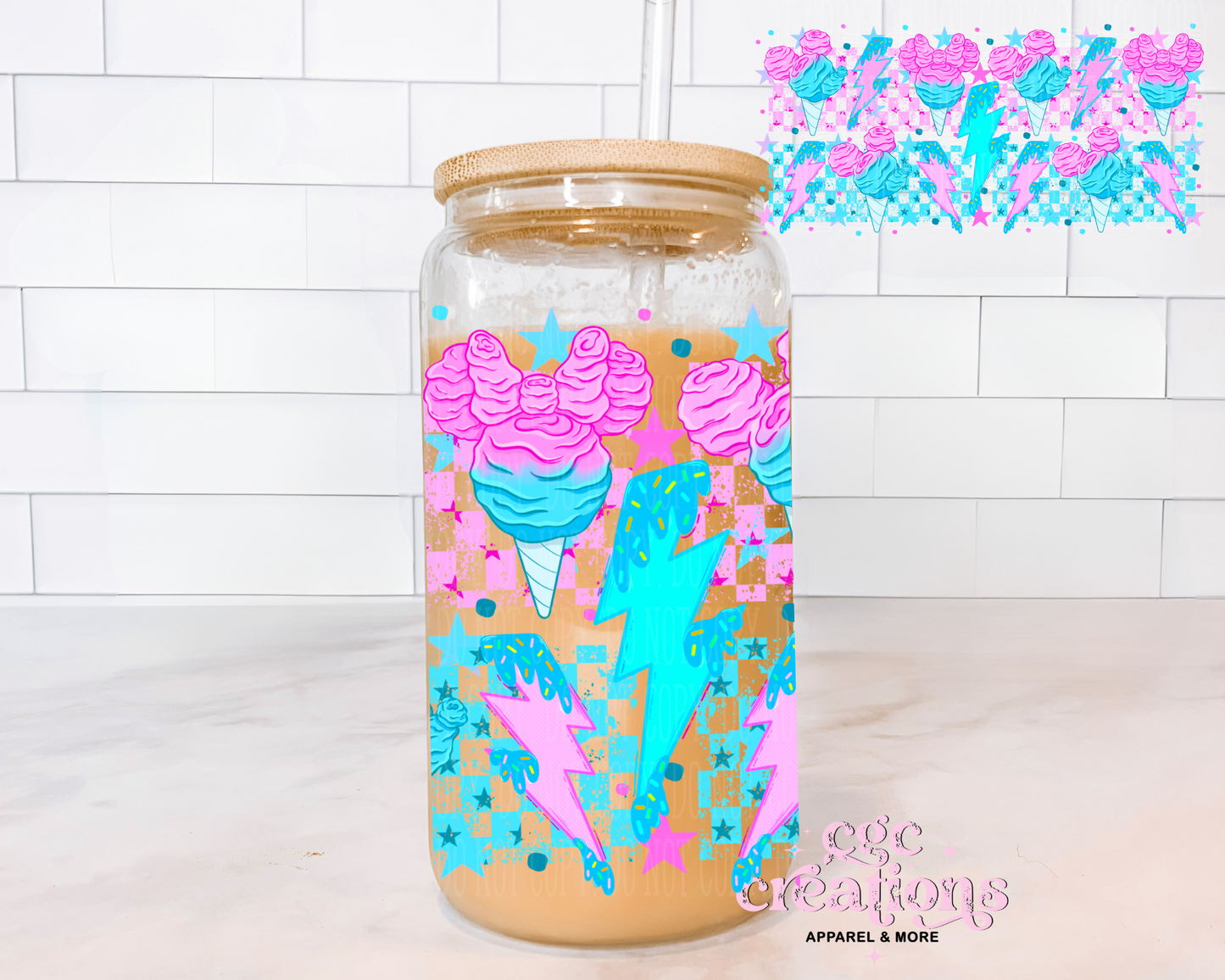 Cotton Candy Mouse 16oz Glass Cup With Lid