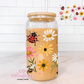 Wildflower Lady Bug 16oz Glass Cup With Lid