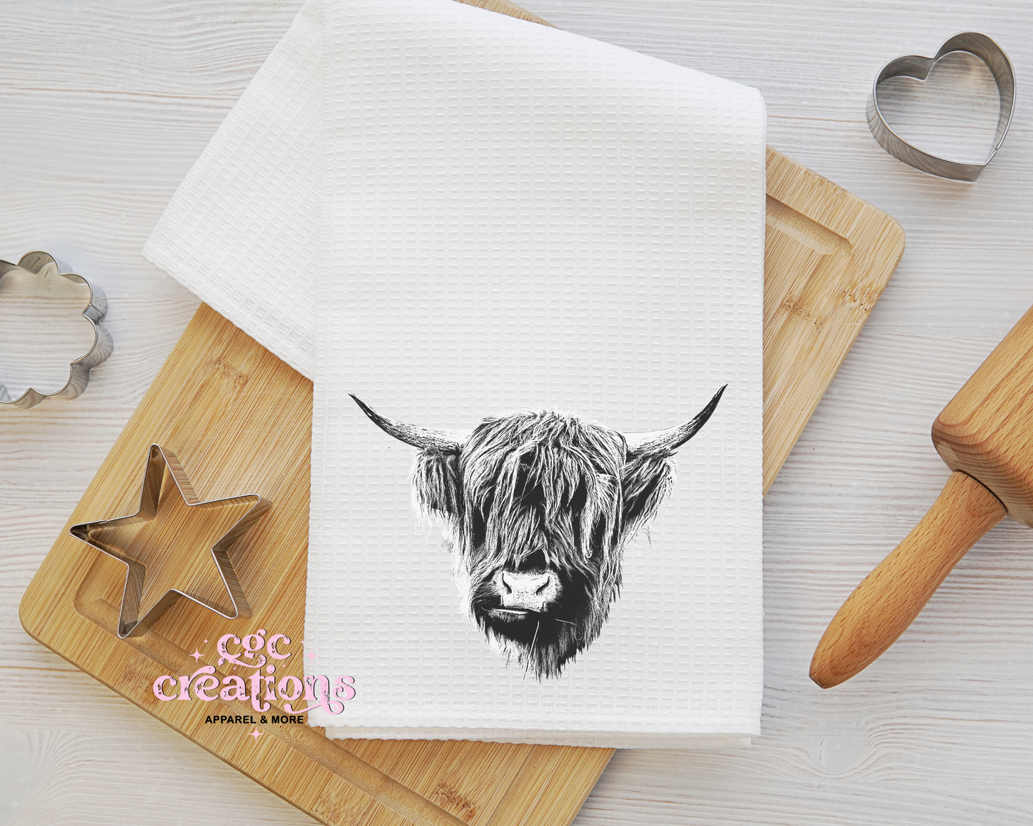 Highland Cow Sketch Tea Towel