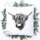Highland Cow Sketch Pillow