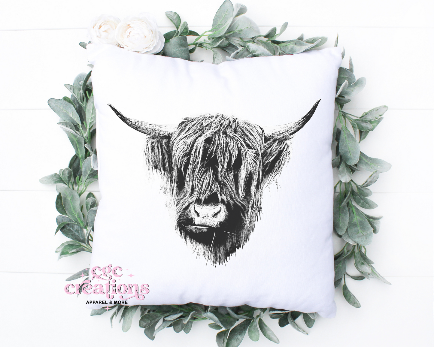 Highland Cow Sketch Pillow