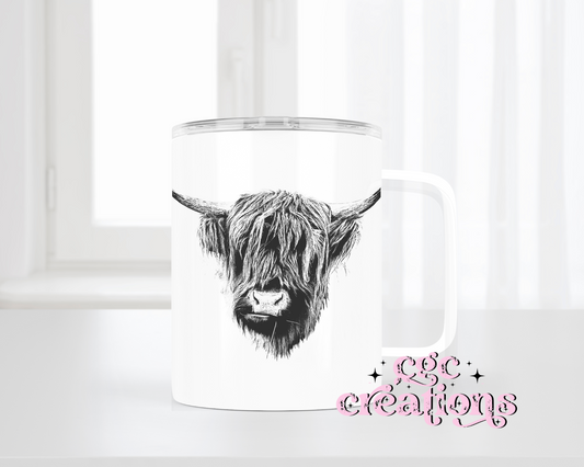 Highland Cow Sketch Insulated Coffee Tumbler