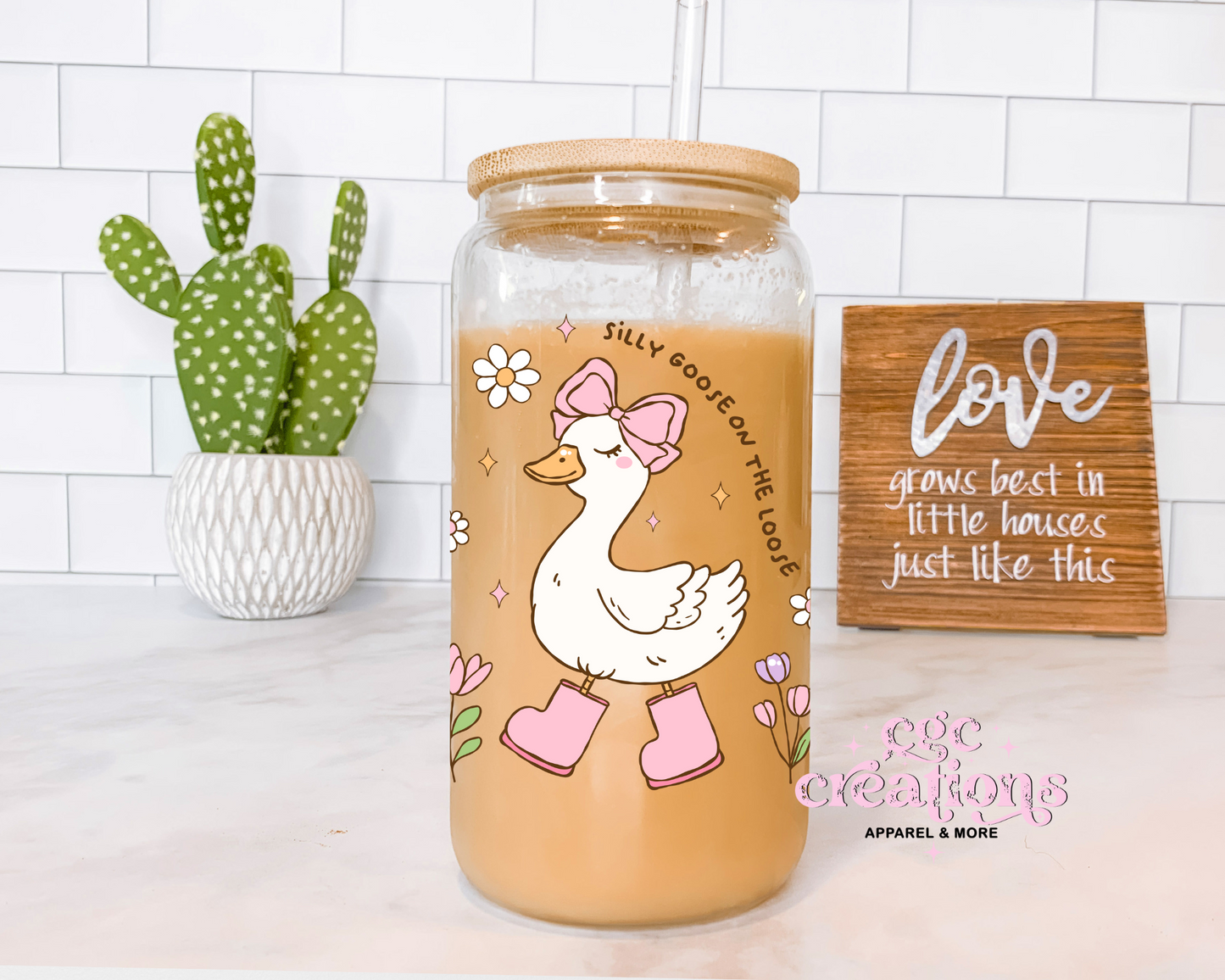 Silly Goose On The Loose 16oz Glass Cup With Lid
