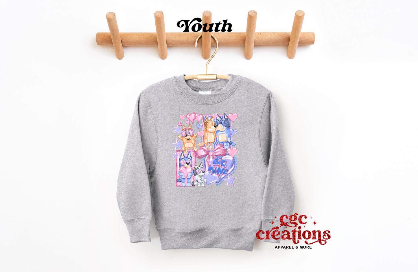 Be Mine Blue Dog Youth Crewneck
