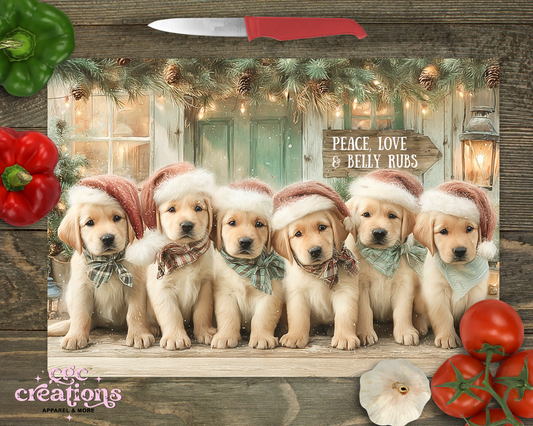 Peace, Love & Belly Rubs Glass Cutting Board