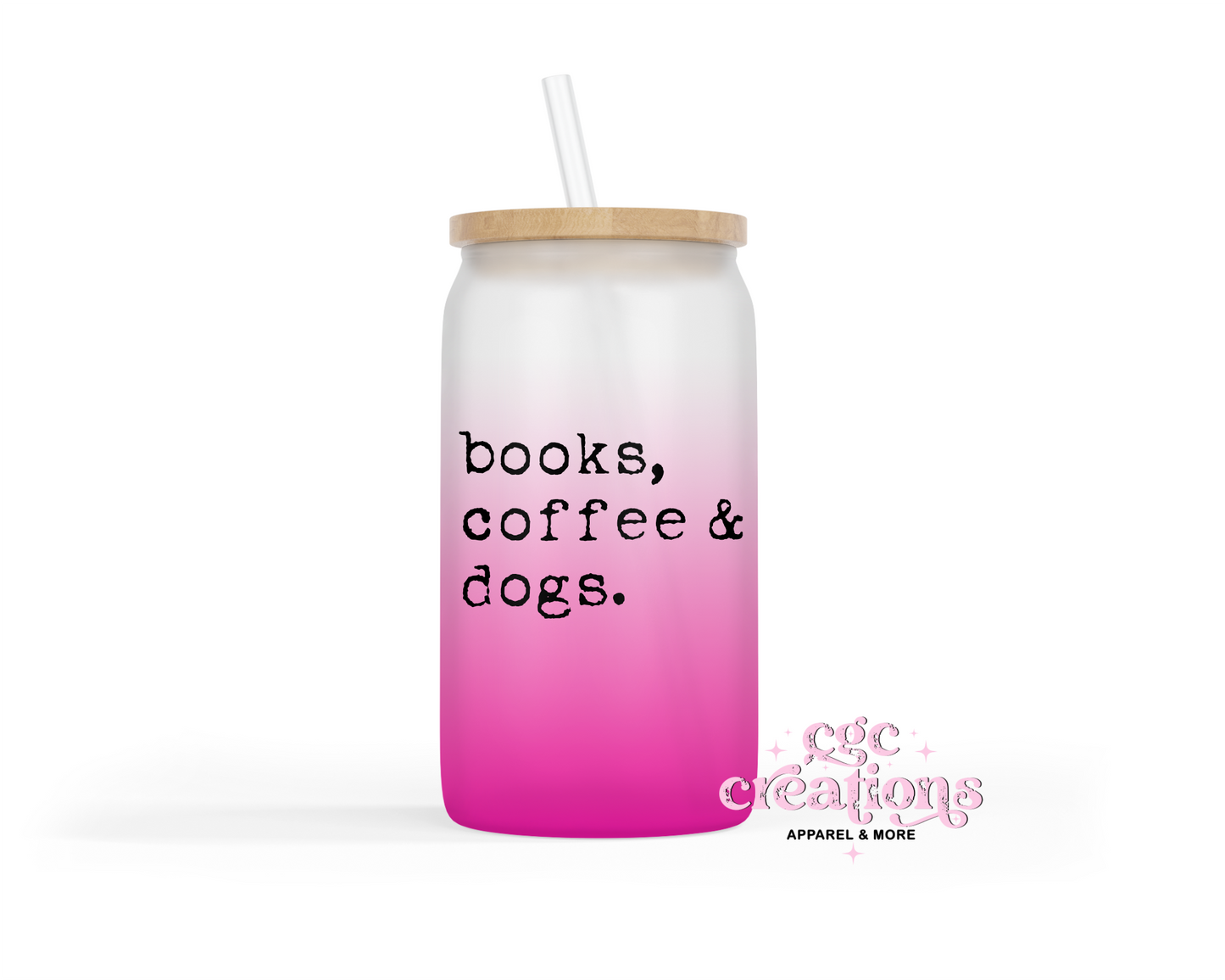 Books, Dogs & Coffee 16oz Glass Cup With Lid