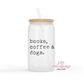 Books, Dogs & Coffee 16oz Glass Cup With Lid