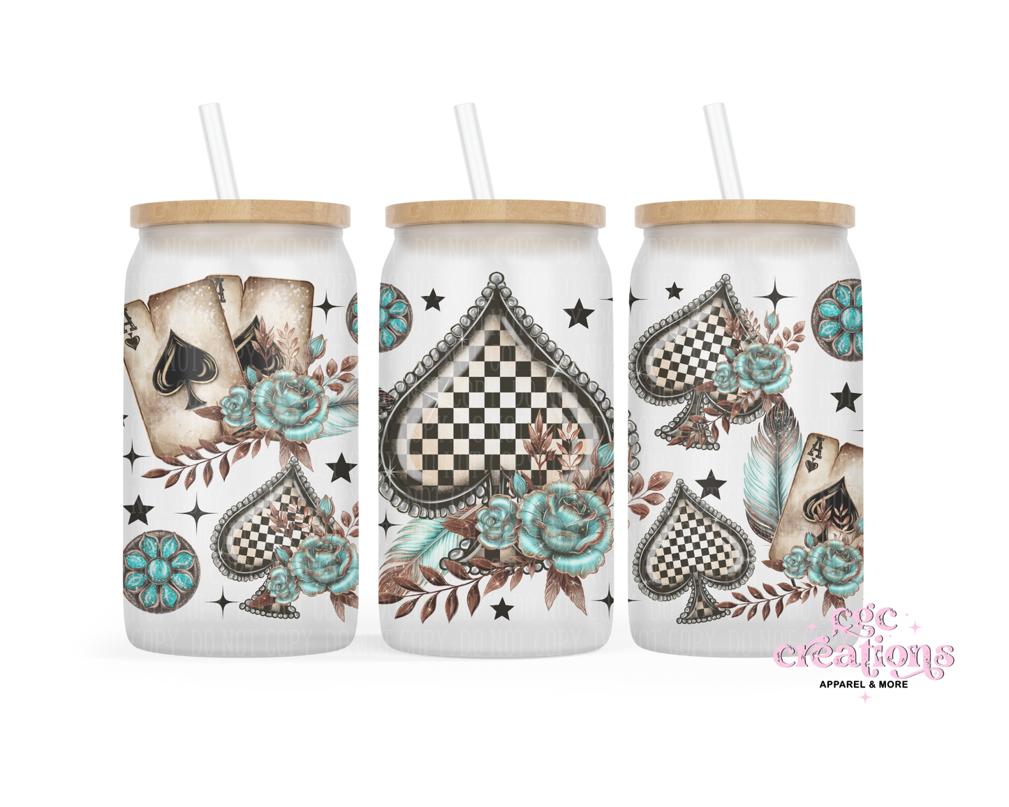 Checkered Spade 16oz Glass Cup With Lid