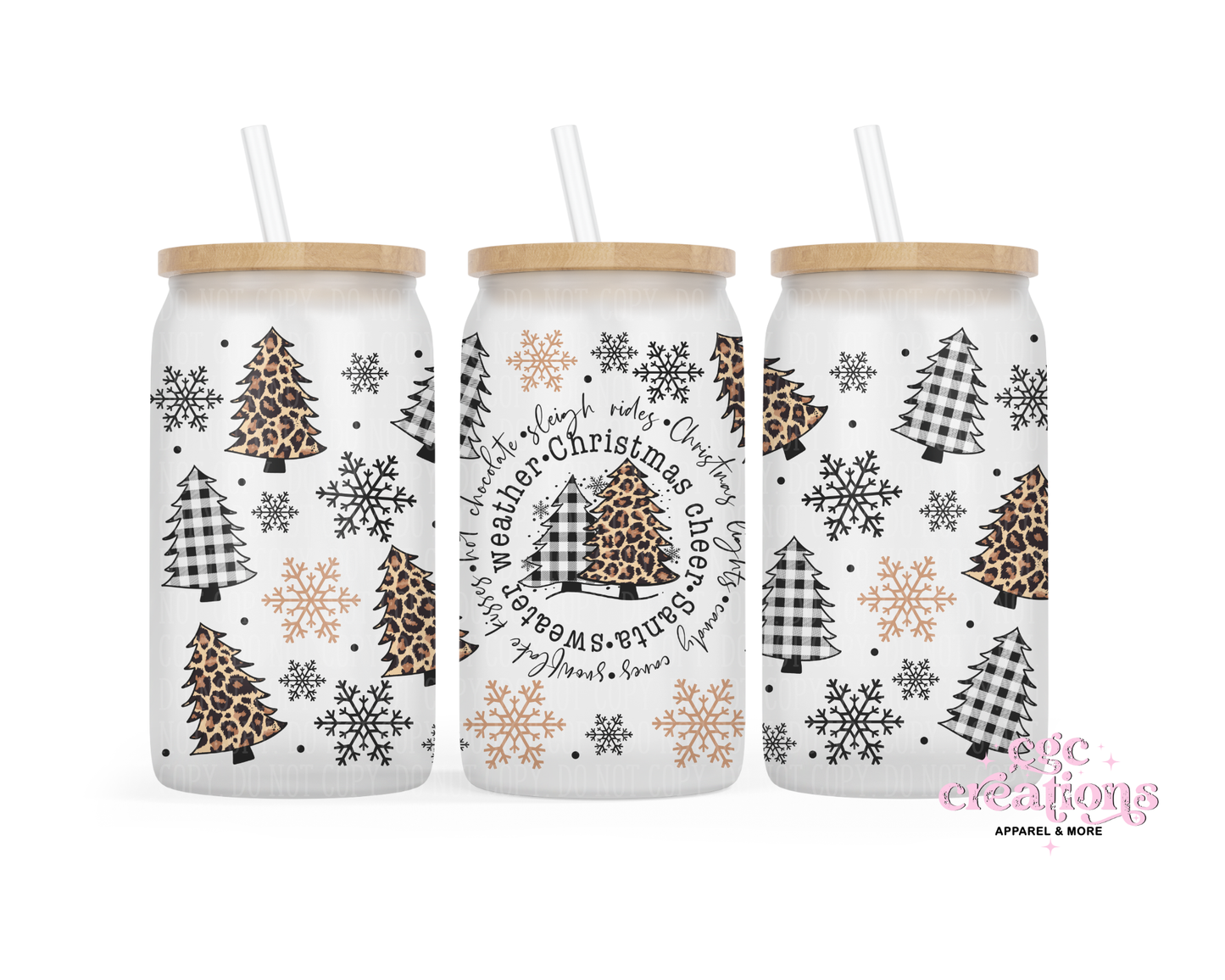 Christmas Cheer 16oz Glass Cup With Lid