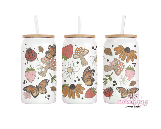 Cottagecore cup 16oz Glass Cup With Lid