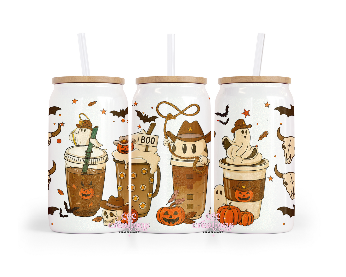 Cowboy Fall Coffee 16oz Glass Cup With Lid