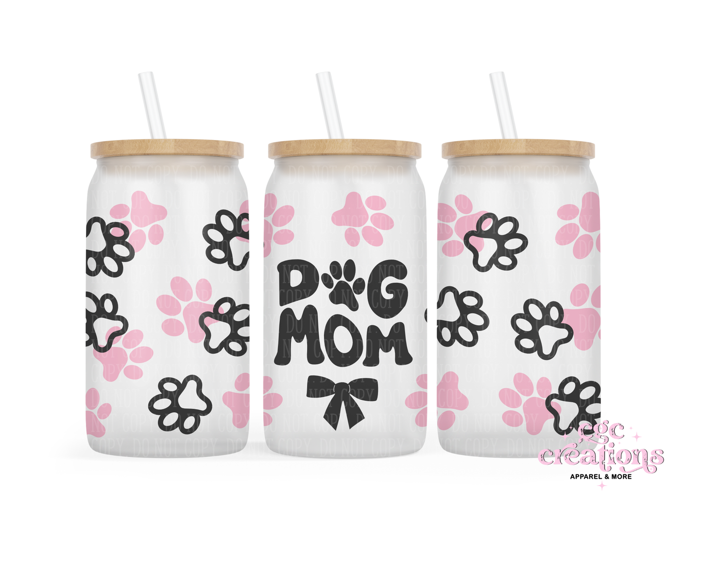 Dog Mom 16oz Glass Cup With Lid