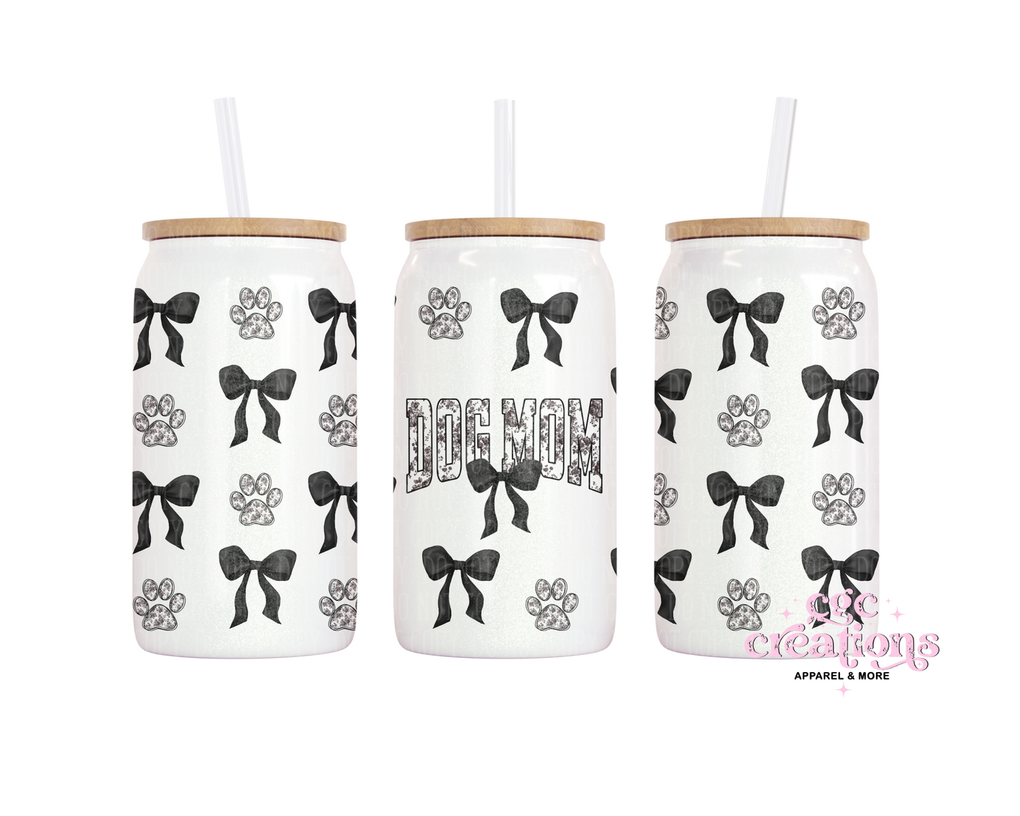 Dog Mom Floral Toile Coquette 16oz Glass Cup With Lid