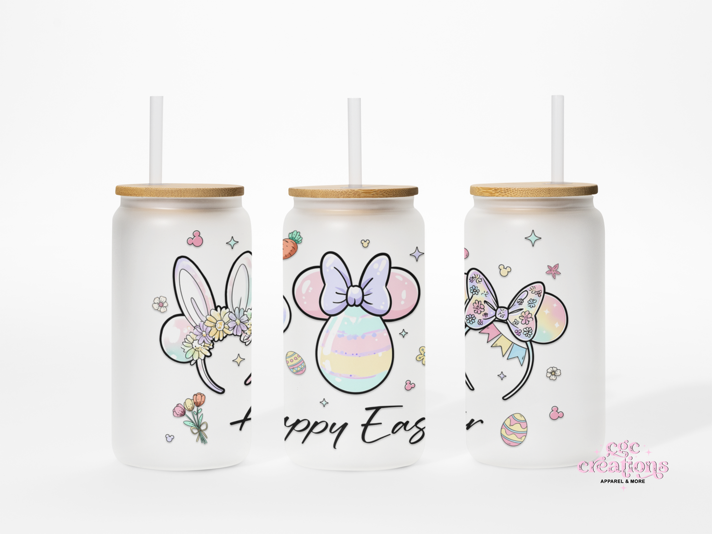 Happy Easter 16oz Glass Cup With Lid