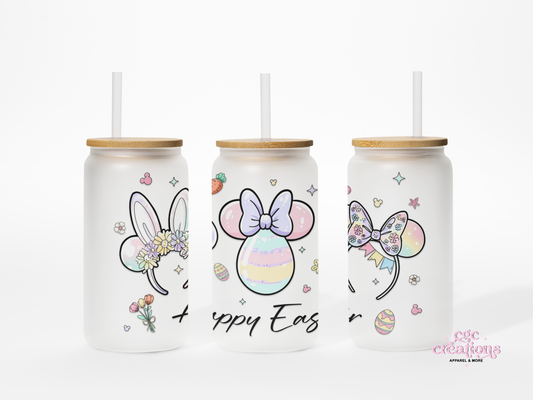 Happy Easter 16oz Glass Cup With Lid