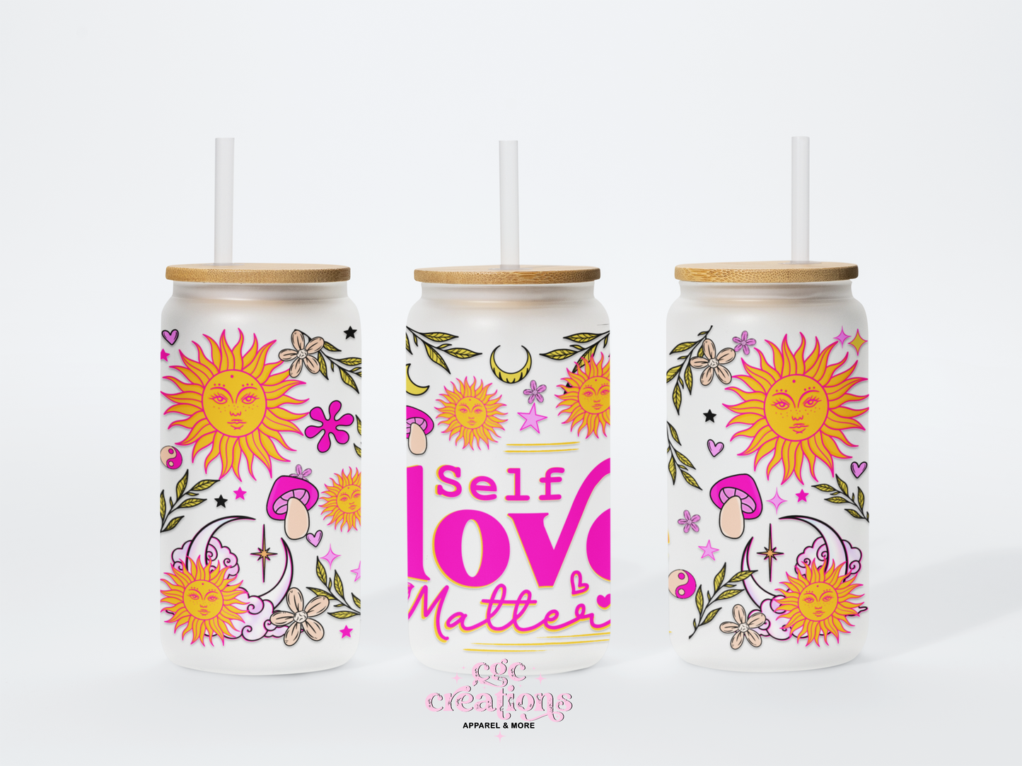 Self Love Matter's 16oz Glass Cup With Lid