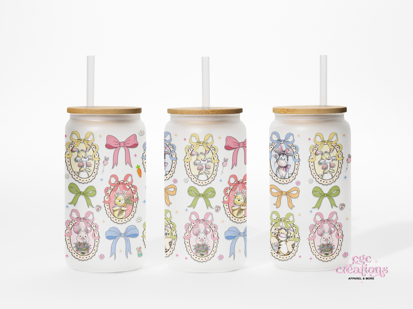 Cute Bear Easter 16oz Glass Cup With Lid
